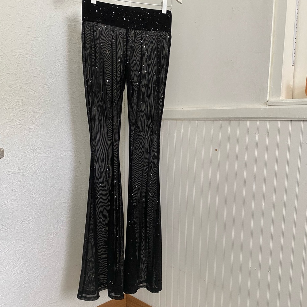 Mesh Black Sequin Flare Pants